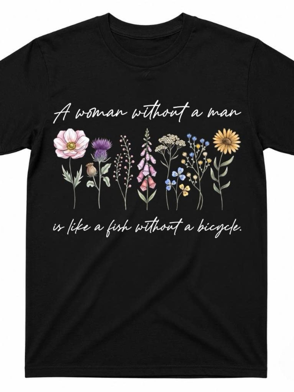 Black Floral Graphic Tee - Gloria Steinem Quote